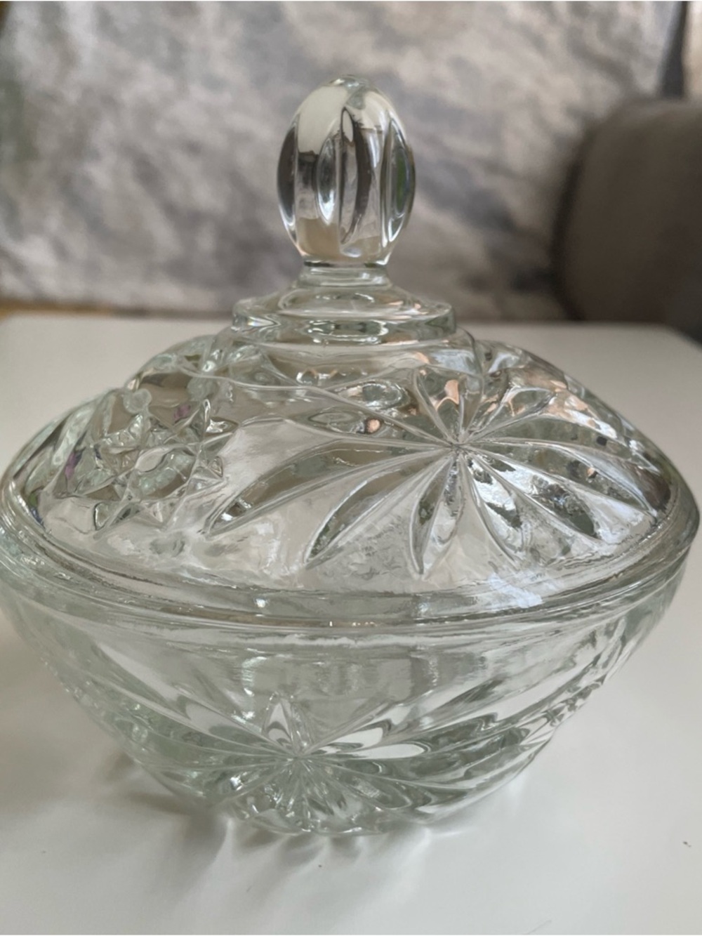 Vintage Anchor Hocking Star Of David Clear Glass 5” Covered Candy Dish W/Lid